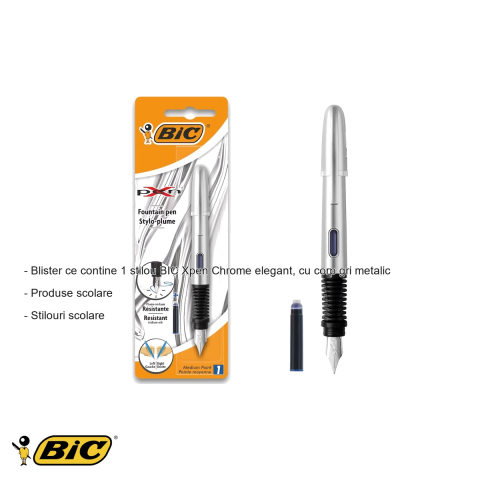 Stilou Bic Xpen Chrome Silver, corp metalic gri, penita din iridiu, pentru scoala si birou [1]
