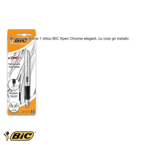 Stilou Bic Xpen Chrome Silver, corp metalic gri, penita din iridiu, pentru scoala si birou [2]