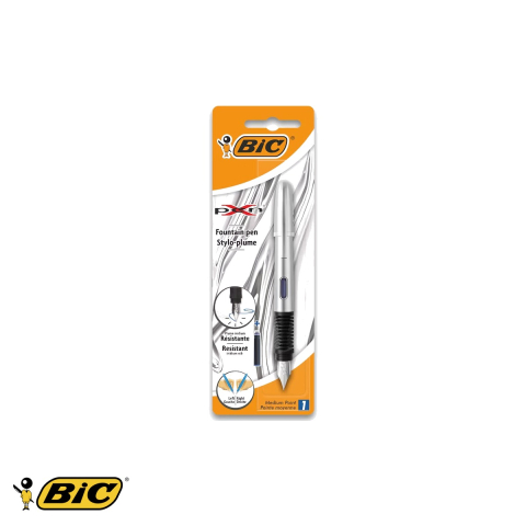 Birotica papetarie - Stilou Bic Xpen Chrome Silver, corp metalic gri, penita din iridiu, pentru scoala si birou