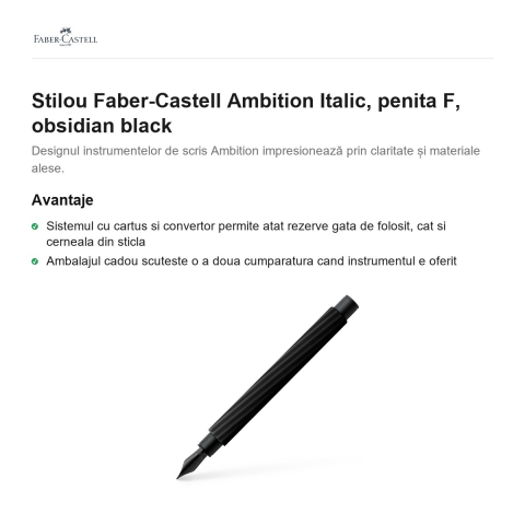 Stilou Faber-Castell Ambition Italic, penita F, obsidian black [1]