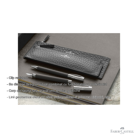 Stilou Faber-Castell Ambition OpArt Black Sand, penita otel inoxidabil M, design guilloche, pentru scris premium [1]