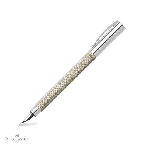 Birotica papetarie - Stilou Faber-Castell Ambition OpArt White Sand, penita otel inoxidabil M, design guilloche, pentru scriere premium