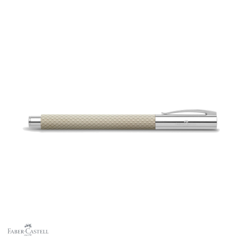 Stilou Faber-Castell Ambition OpArt White Sand, penita otel inoxidabil M, design guilloche, pentru scriere premium [3]