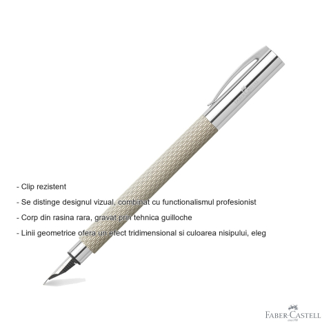 Stilou Faber-Castell Ambition OpArt White Sand, penita otel inoxidabil M, design guilloche, pentru scriere premium [1]