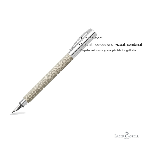 Stilou Faber-Castell Ambition OpArt White Sand, penita otel inoxidabil M, design guilloche, pentru scriere premium [2]