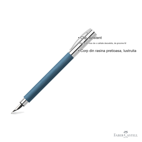 Stilou Faber-Castell Ambition Precious Resin, corp din rasina pretioasa, penita inox M, albastru, pentru scriere premium [2]