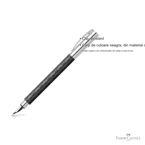 Stilou Faber-Castell Ambition Rhombus, corp din rasina neagra gravata guilloche, penita otel inoxidabil F, pentru scris premium [2]