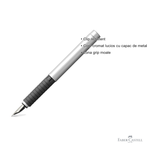 Stilou Faber-Castell Basic Metal mat, penita otel inoxidabil F, corp metalic cromat, pentru scriere de zi cu zi [2]