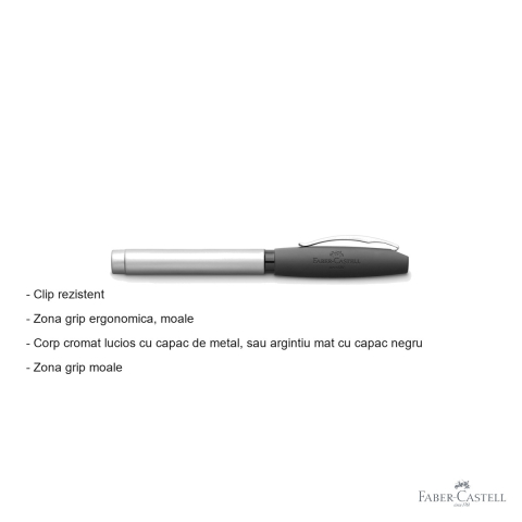 Stilou Faber-Castell Basic Metal mat, penita otel inoxidabil F, corp metalic cromat, pentru scriere de zi cu zi [1]