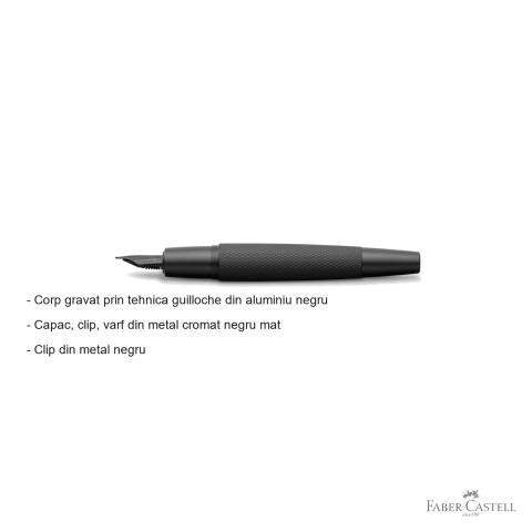Stilou Faber-Castell e-Motion Pure Black, corp aluminiu gravat guilloche, penita otel inoxidabil, pentru scriere premium [1]