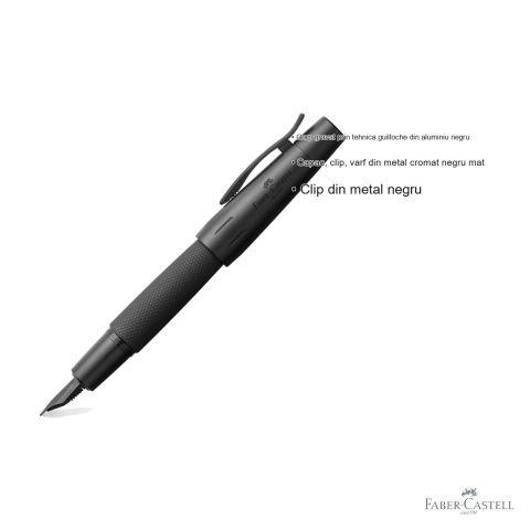 Stilou Faber-Castell e-Motion Pure Black, corp aluminiu gravat guilloche, penita otel inoxidabil, pentru scriere premium [2]