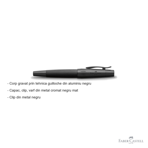 Stilou Faber-Castell e-Motion Pure Black, penita otel inoxidabil, corp aluminiu gravat guilloche, negru [1]