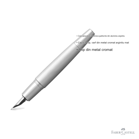 Stilou Faber-Castell e-Motion Pure Silver, corp aluminiu gravat guilloche, penita otel inoxidabil, pentru scriere eleganta [2]