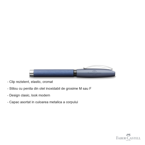 Stilou Faber-Castell Essentio Aluminium, penita din otel inoxidabil, design clasic cu look modern, albastru [1]