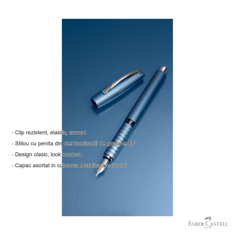Stilou Faber-Castell Essentio Aluminium, penita otel inoxidabil EF, design clasic modern, albastru [1]