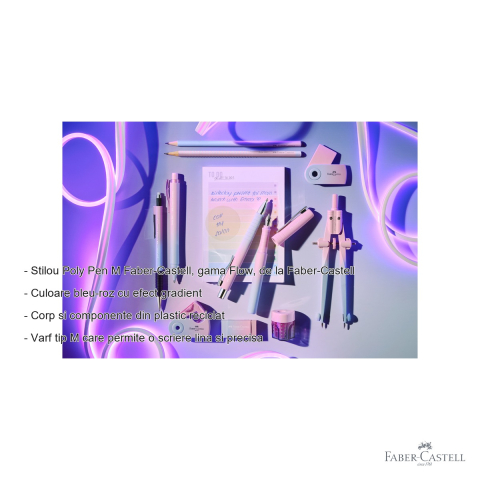 Stilou Faber-Castell Flow Poly Pen, varf M, culoare bleu-roz gradient, plastic reciclat, scriere lina si ergonomica [1]