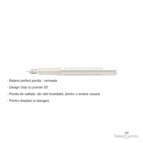 Stilou Faber-Castell Grip 2010 alb cocos, penita din otel inoxidabil marime M, pentru dreptaci si stangaci [1]