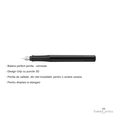 Stilou Faber-Castell Grip 2010 negru, penita M din otel inoxidabil, pentru dreptaci si stangaci [1]