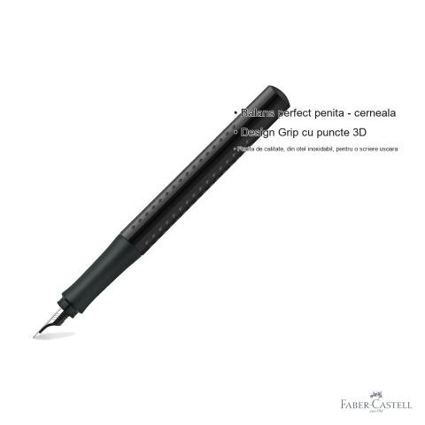 Stilou Faber-Castell Grip 2010 negru, penita M din otel inoxidabil, pentru dreptaci si stangaci [2]