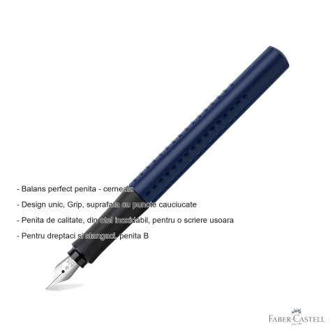 Stilou Faber-Castell Grip 2011 albastru clasic, penita B din otel inoxidabil, pentru dreptaci si stangaci [1]