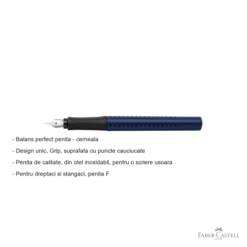 Stilou Faber-Castell Grip 2011 albastru clasic, penita F din otel inoxidabil, pentru dreptaci si stangaci [1]