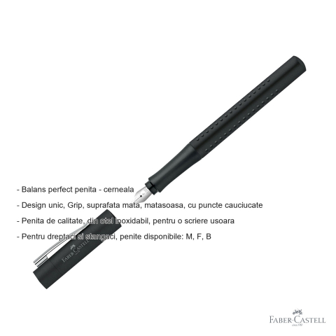 Stilou Faber-Castell Grip 2011 negru, penita F din otel inoxidabil, pentru dreptaci si stangaci [1]