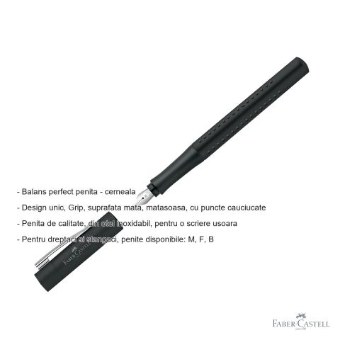 Stilou Faber-Castell Grip 2011 negru, penita M din otel inoxidabil, pentru dreptaci si stangaci [1]