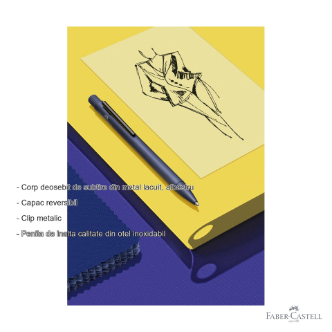Stilou Faber-Castell Neo Slim Aluminium, penita F din otel inoxidabil, corp metalic albastru, pentru profesionisti [1]