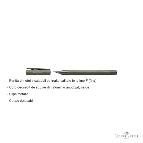 Stilou Faber-Castell Neo Slim, corp subtire din aluminiu anodizat verde, penita fina din otel inoxidabil [1]