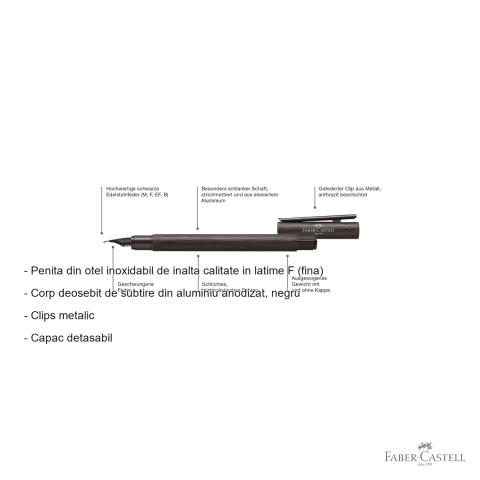 Stilou Faber-Castell Neo Slim din aluminiu anodizat negru, penita fina F, pentru profesionisti [1]