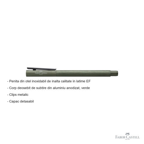 Stilou Faber-Castell Neo Slim din aluminiu anodizat verde, penita EF din otel inoxidabil, pentru profesionisti [1]