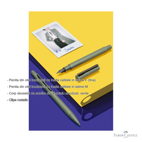 Stilou Faber-Castell Neo Slim din aluminiu anodizat verde, penita otel inoxidabil M, pentru profesionisti [1]