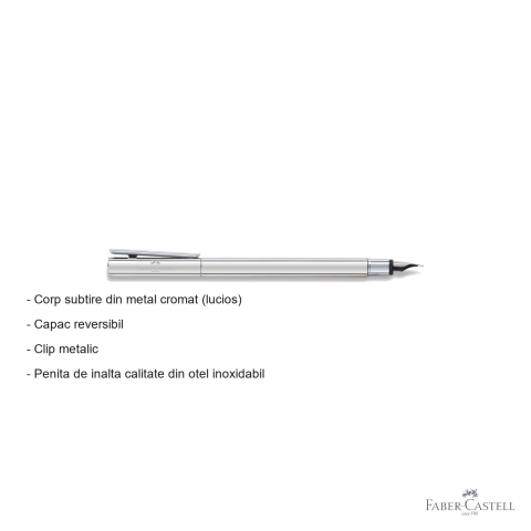 Stilou Faber-Castell Neo Slim Metal lucios, penita EF din otel inoxidabil, pentru scriere premium [1]