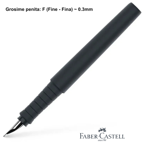Stilou Faber-Castell Poly Pen Negru cu Penita F Extra-Fina din Otel, Grip Nervurat, pentru Scris Precizie, Detalii, Notite Fine [1]