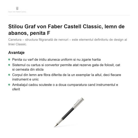 Stilou Graf von Faber Castell Classic, lemn de abanos, penita F [1]