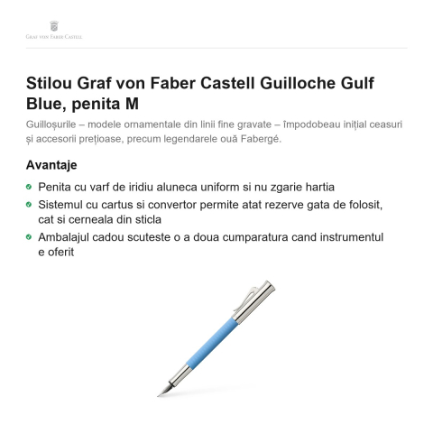 Stilou Graf von Faber Castell Guilloche Gulf Blue, penita M [1]