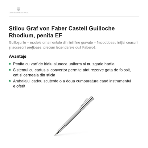 Stilou Graf von Faber Castell Guilloche Rhodium, penita EF [1]