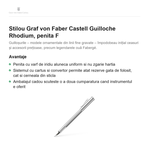 Stilou Graf von Faber Castell Guilloche Rhodium, penita F [1]