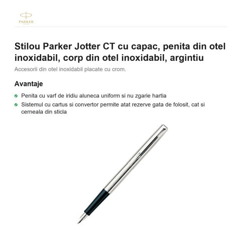 Stilou Parker Jotter CT cu capac, penita din otel inoxidabil, corp din otel inoxidabil, argintiu [1]