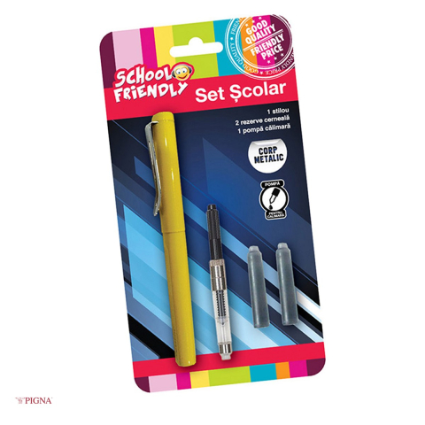 Instrumente de scris - Stilou Pigna Basic, corp metalic+2 rezerve