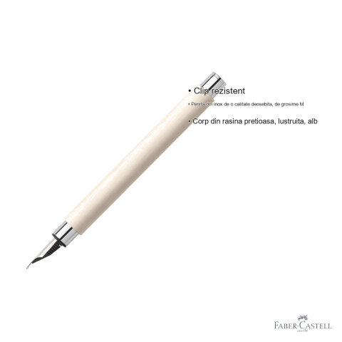 Stilou premium Faber-Castell Ambition Precious, corp alb din rasina, penita inox M, pentru scris elegant [2]