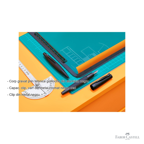 Stilou premium Faber-Castell e-motion Pure Black, penita otel inoxidabil EF, corp aluminiu gravat guilloche [1]