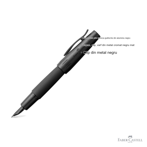 Stilou premium Faber-Castell e-motion Pure Black, penita otel inoxidabil EF, corp aluminiu gravat guilloche [2]