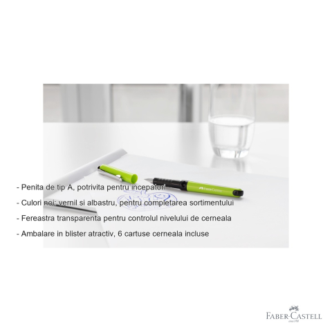 Stilou scolar Faber-Castell Vario cu 6 cartuse cerneala, penita tip A, pentru incepatori dreptaci si stangaci [1]