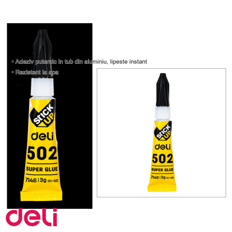 Superglue Deli 3g, adeziv instant puternic in tub aluminiu, rezistent la apa [2]