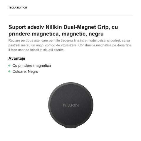 Suport adeziv Nillkin Dual-Magnet Grip, cu prindere magnetica, magnetic, negru [1]