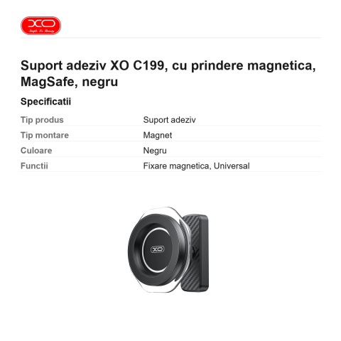Suport adeziv XO C199, cu prindere magnetica, MagSafe, negru [2]
