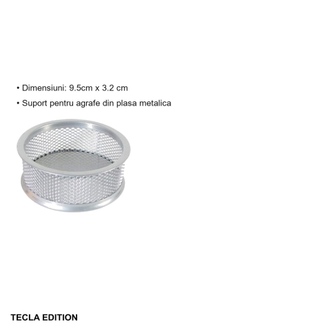 Suport agrafe metalic Tecla Edition, model mesh argintiu, pentru birou organizat [2]