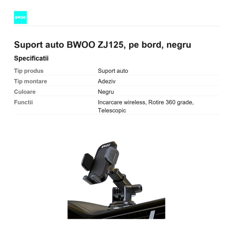 Suport auto BWOO ZJ125, pe bord, negru [2]