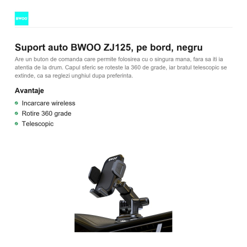 Suport auto BWOO ZJ125, pe bord, negru [1]